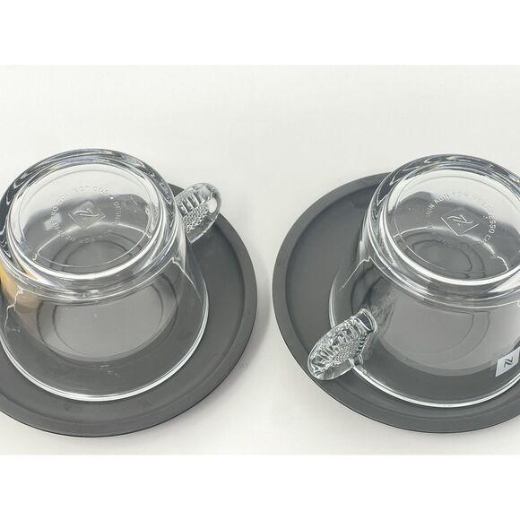 Nespresso View Lungo Glass Espresso Demitasse Cups Melamine Saucers Set Of 2 - Picture 7 of 9